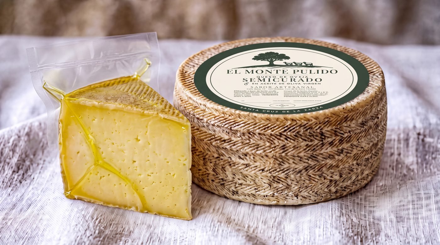 Queso semicurado en aceite de oliva El Monte Pulido, rueda y cuña