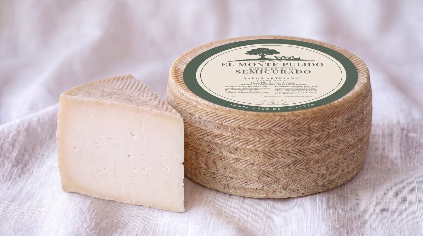 Queso semicurado de oveja El Monte Pulido, rueda y cuña